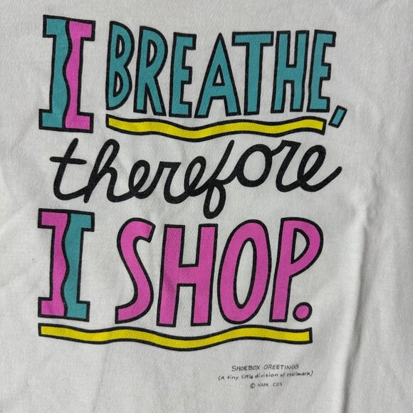 Vintage 90s I Breathe Therefore I Shop Graphic T Shirt XL Spring Ford USA Kitsch - Picture 4 of 10